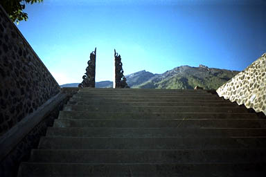 Volcano Mount Agung Bali near temple